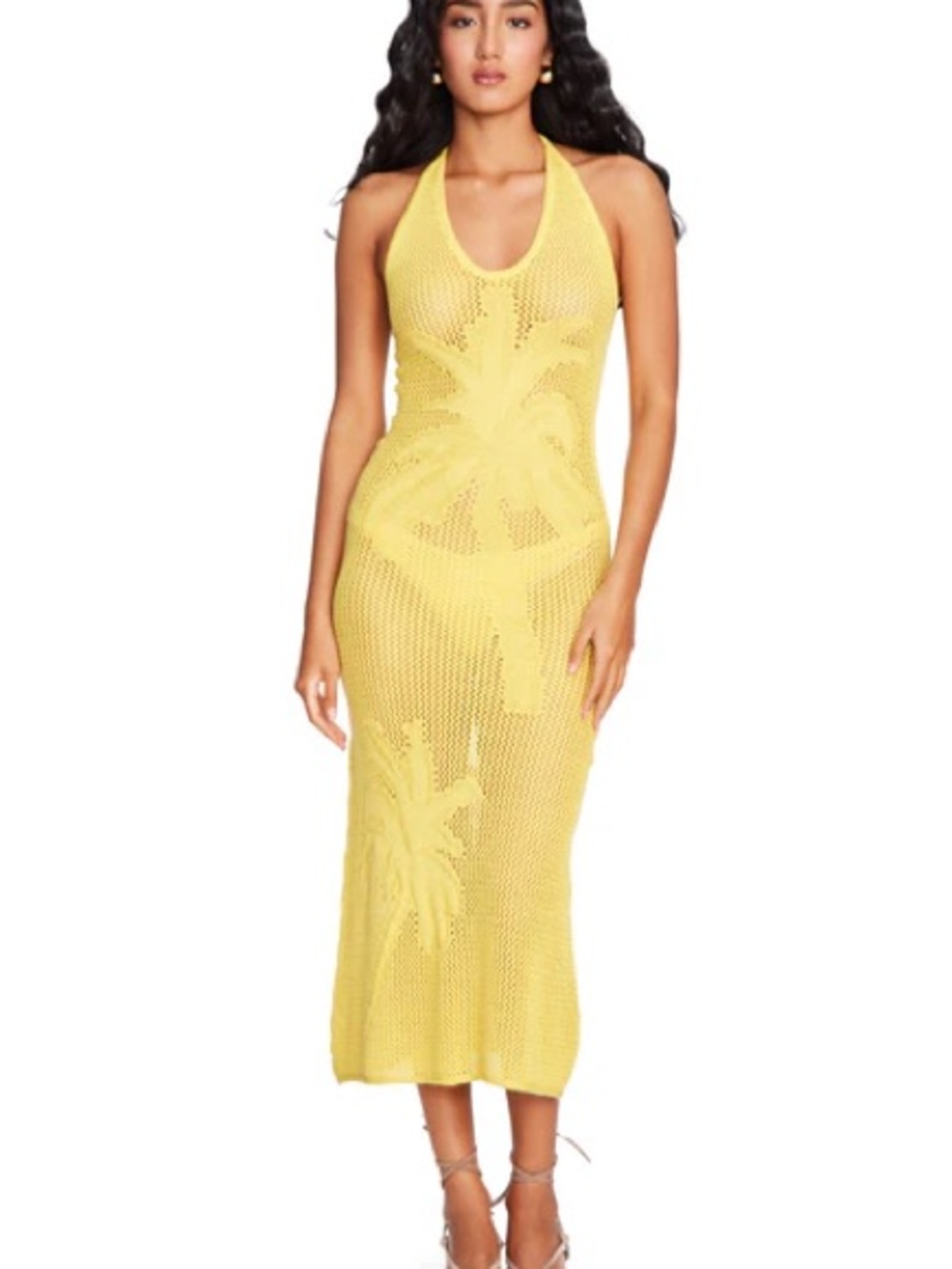 Kiara Yellow Dress Yellow Crochet Halter Swim Cover-Up Dress